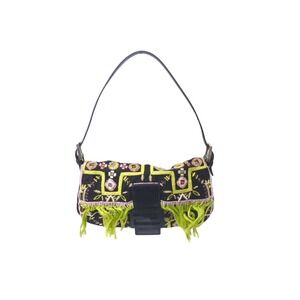 FENDI Beaded Mamma Bucket Handbag Multicolor Canvas Beads Leather One Shoulder